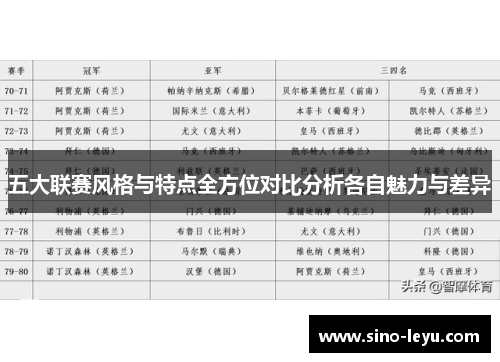 五大联赛风格与特点全方位对比分析各自魅力与差异