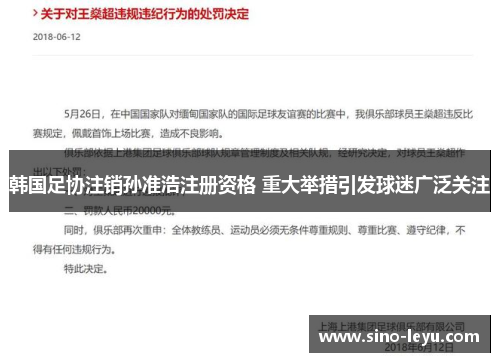 韩国足协注销孙准浩注册资格 重大举措引发球迷广泛关注 韩国足协注销孙准浩注册资格 重大举措引发球迷广泛关注